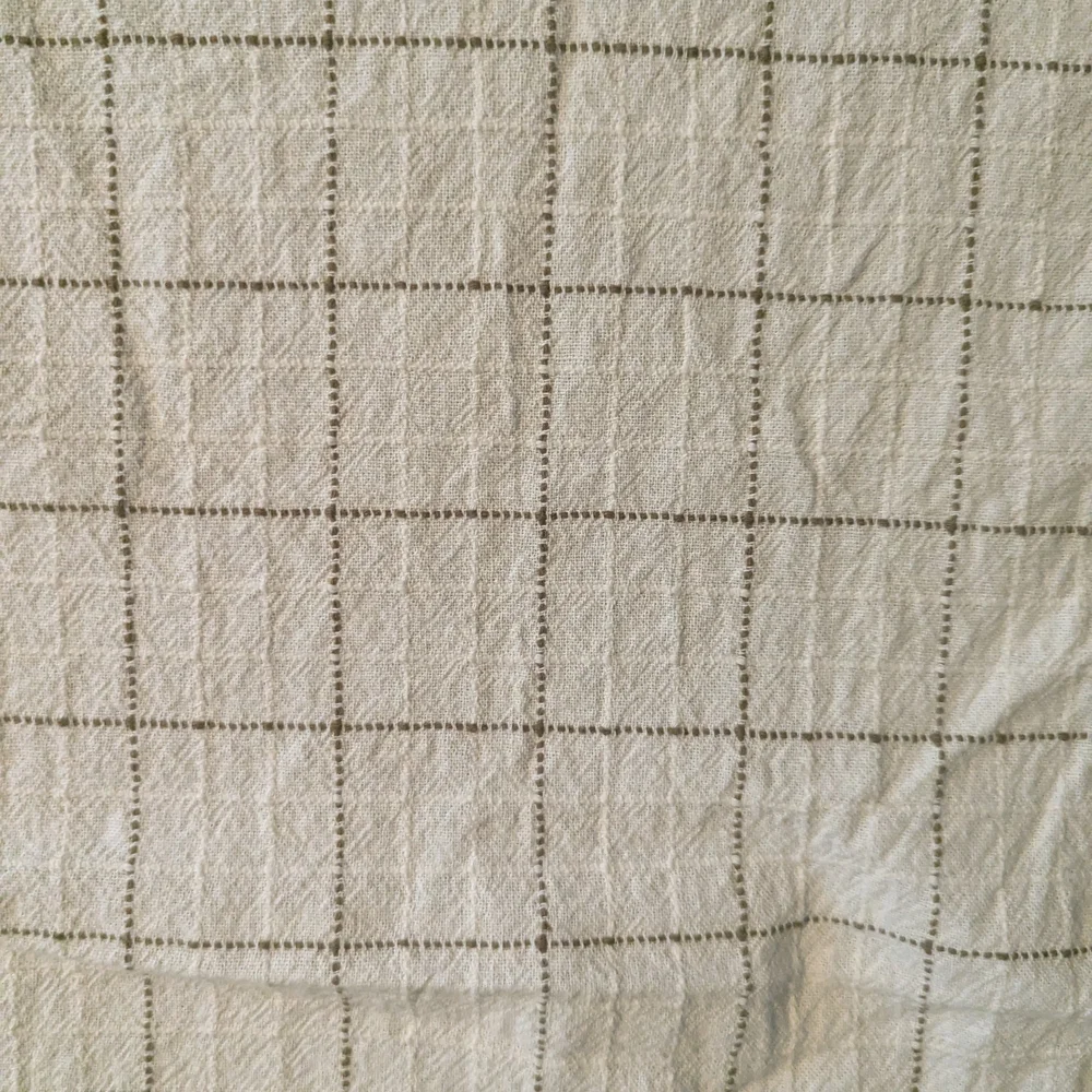 VTG 90s Ecru/Toast Windowpane Crocheted Trim Valance & 2 Half Cafe Curtain Set